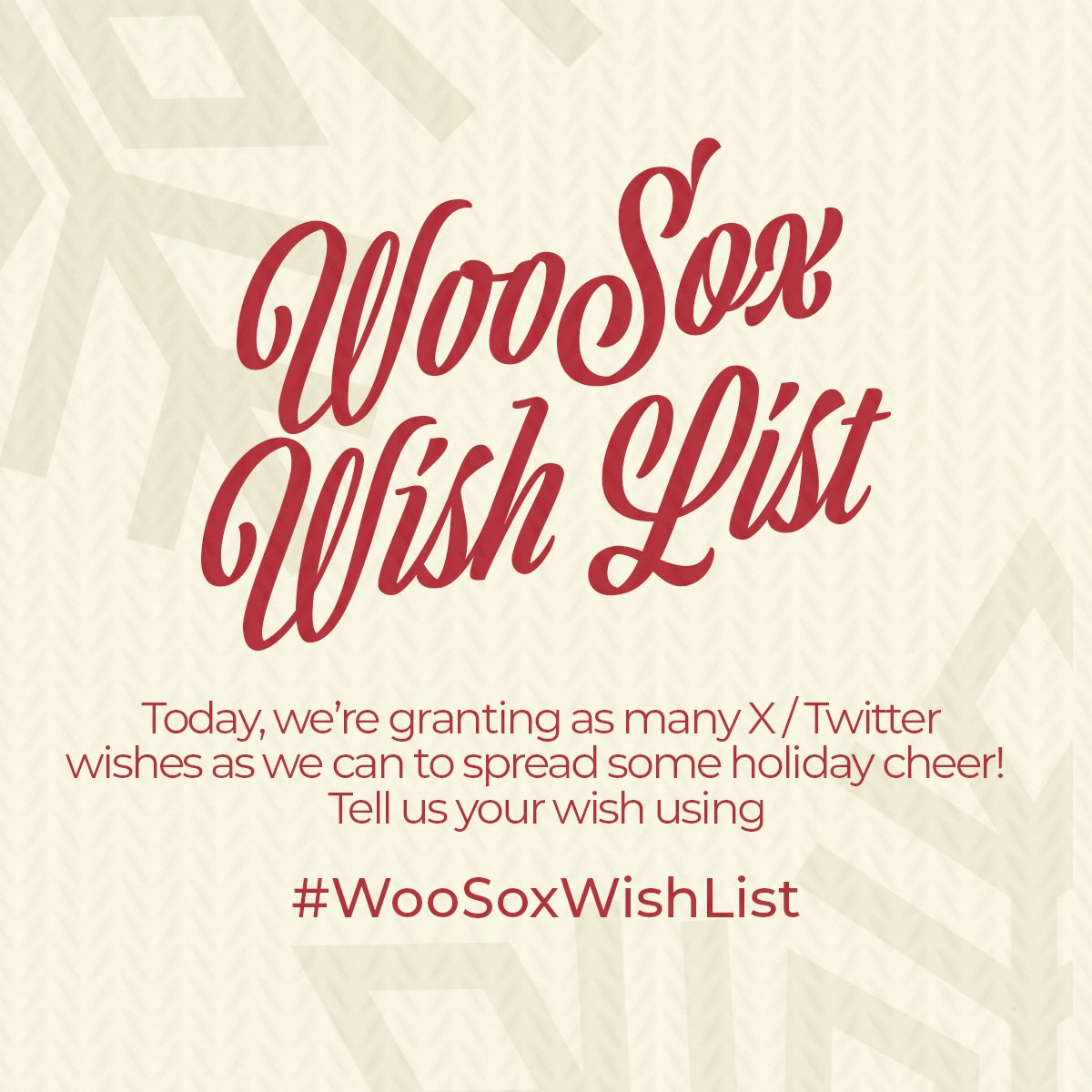 🎁 It's WooSox Wish List Day!!! 🎁

We'll be granting as many wishes as we can today to spread some holiday cheer!
Tell us your wish using #WooSoxWishList and follow along for some fun giveaways all day!