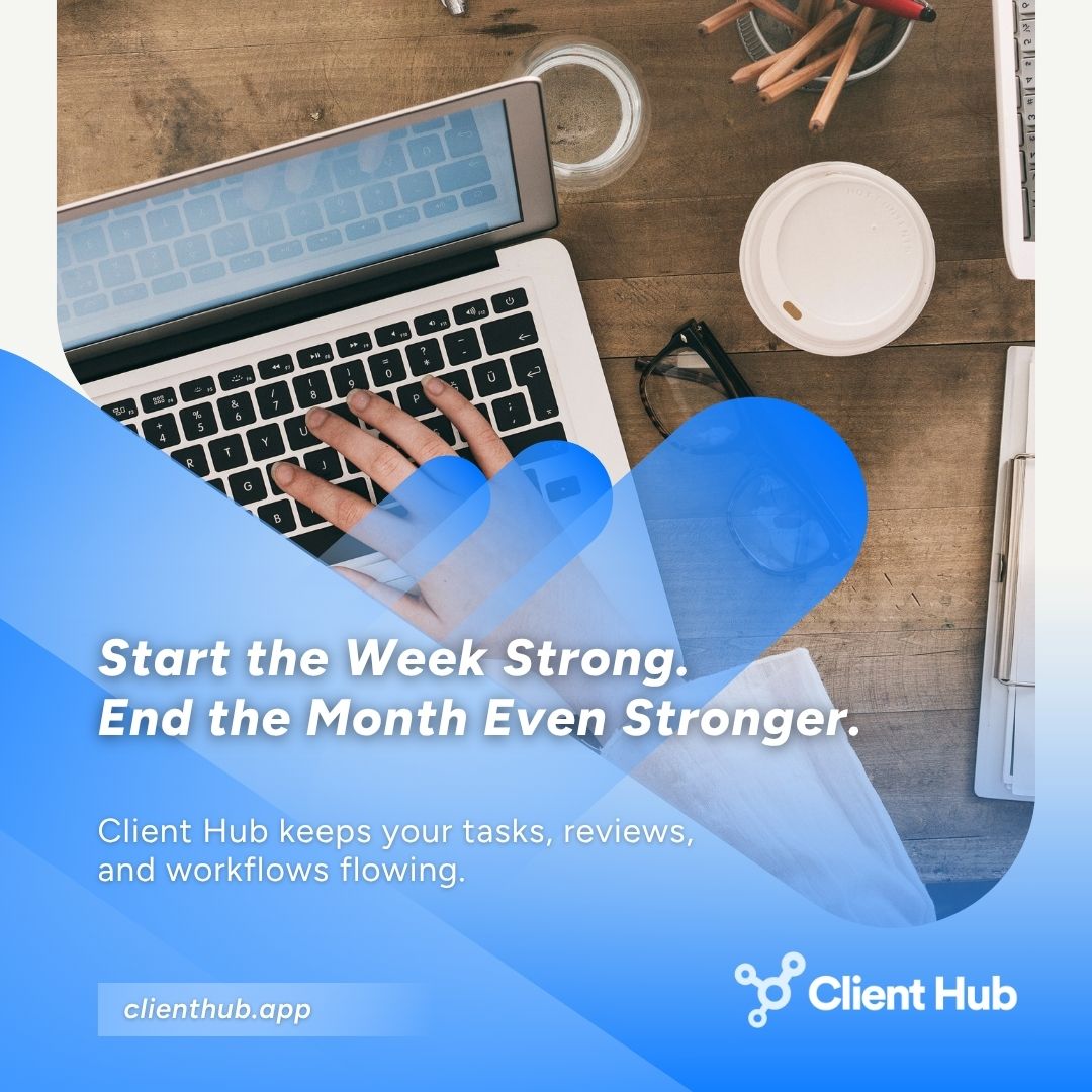 ClientHubApp's tweet image. Ready to close out the month? Finish strong with steady workflows and smooth reviews in Client Hub.

Learn more: clienthub.app

#ClientHub #PracticeManagement #WorkflowWins