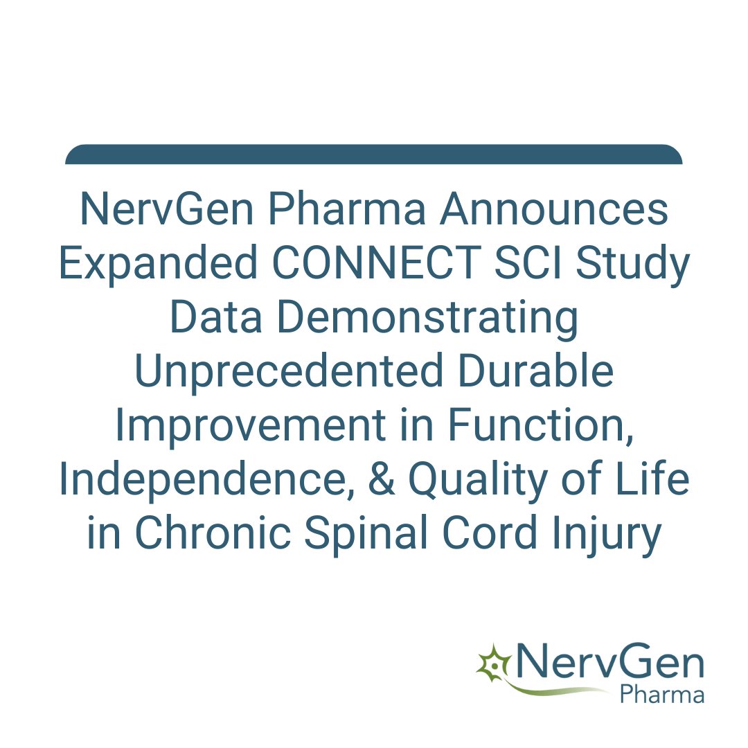 NervgenP's tweet image. NervGen today announced expanded CONNECT SCI Study data demonstrating unprecedented durable improvement in function, independence, and quality of life in individuals living with chronic SCI. 

nervgen.com/nervgen-pharma… 

#SCI #SpinalCordInjury #News