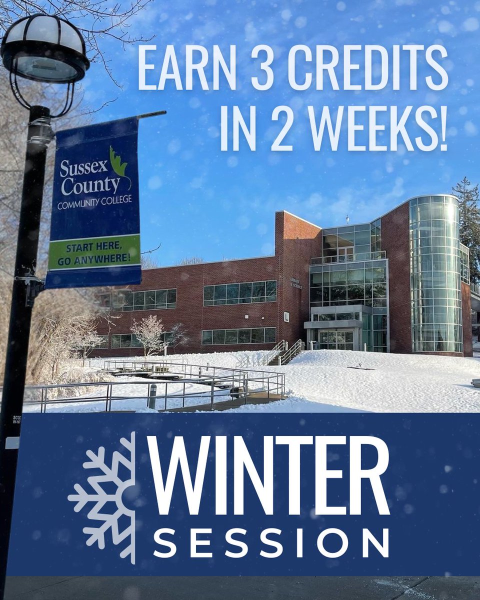 sussexedu's tweet image. The winter session at SCCC is an excellent chance to catch up or get ahead, but hurry—classes are filling up quickly! This session offers the opportunity to earn three credits online in just two weeks. Explore the available courses and register today at: sussex.edu/winter