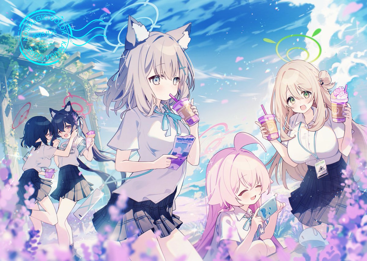 ホシノ(ブルーアーカイブ) ,ノノミ(ブルーアーカイブ) ,黒見セリカ(ブルアカ) ,砂狼シロコ(ブルアカ) 「ラベンダーアビドス!」|春日 / kasugaのイラスト