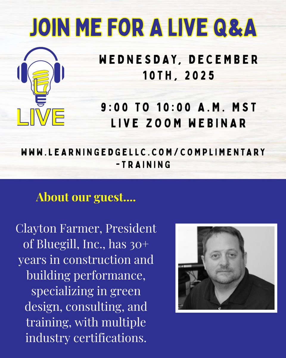 LearningEdge25's tweet image. Join us December 10 for Learning Edge LIVE with Clayton Farmer, exploring forensic building science and infrared imaging, with tips, examples, and Q&amp;amp;A.

ttps://www.learningedgellc.com/complimentary-training