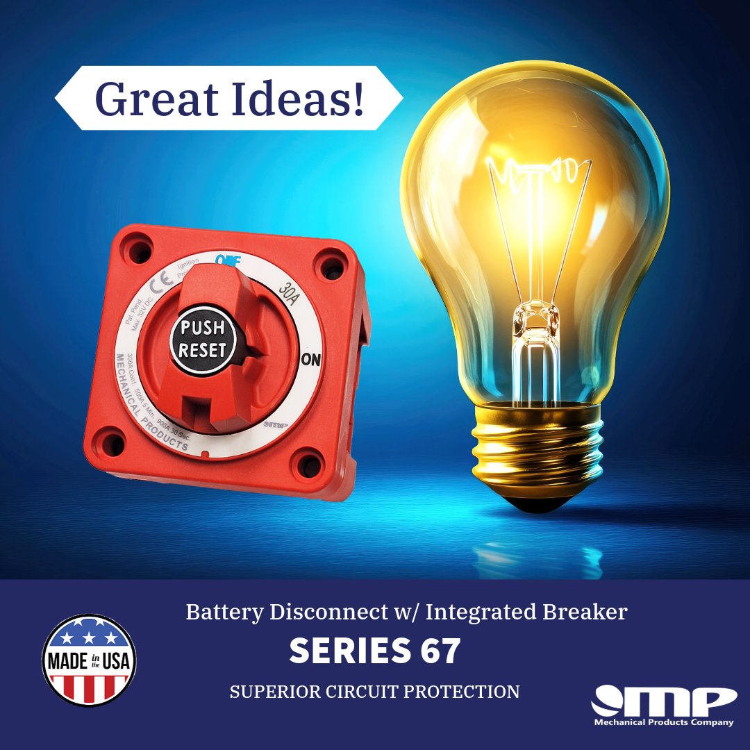 mechproducts's tweet image. Series 67 Battery Disconnect with integrated circuit protection product. Do something different! 
Need help with an application?
#circuitprotection #disconnectandprotect #protectedbymp #madeintheusa #batterydisconnect #battery #boatbuilder #metstrade #solarpower #mondaymotivation