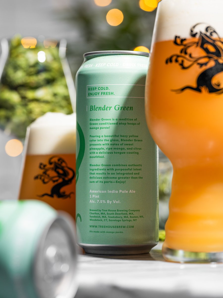 TreeHouseBrewCo's tweet image. Blender Green arrives today after a long hiatus!

This smoothie-like version of our core beer, Green, pops with pineapple notes from Galaxy hops, which blend wonderfully with sweet, sticky mango puree!

It&apos;s a fantastic beer to have on hand to showcase the juicy side of hops with…