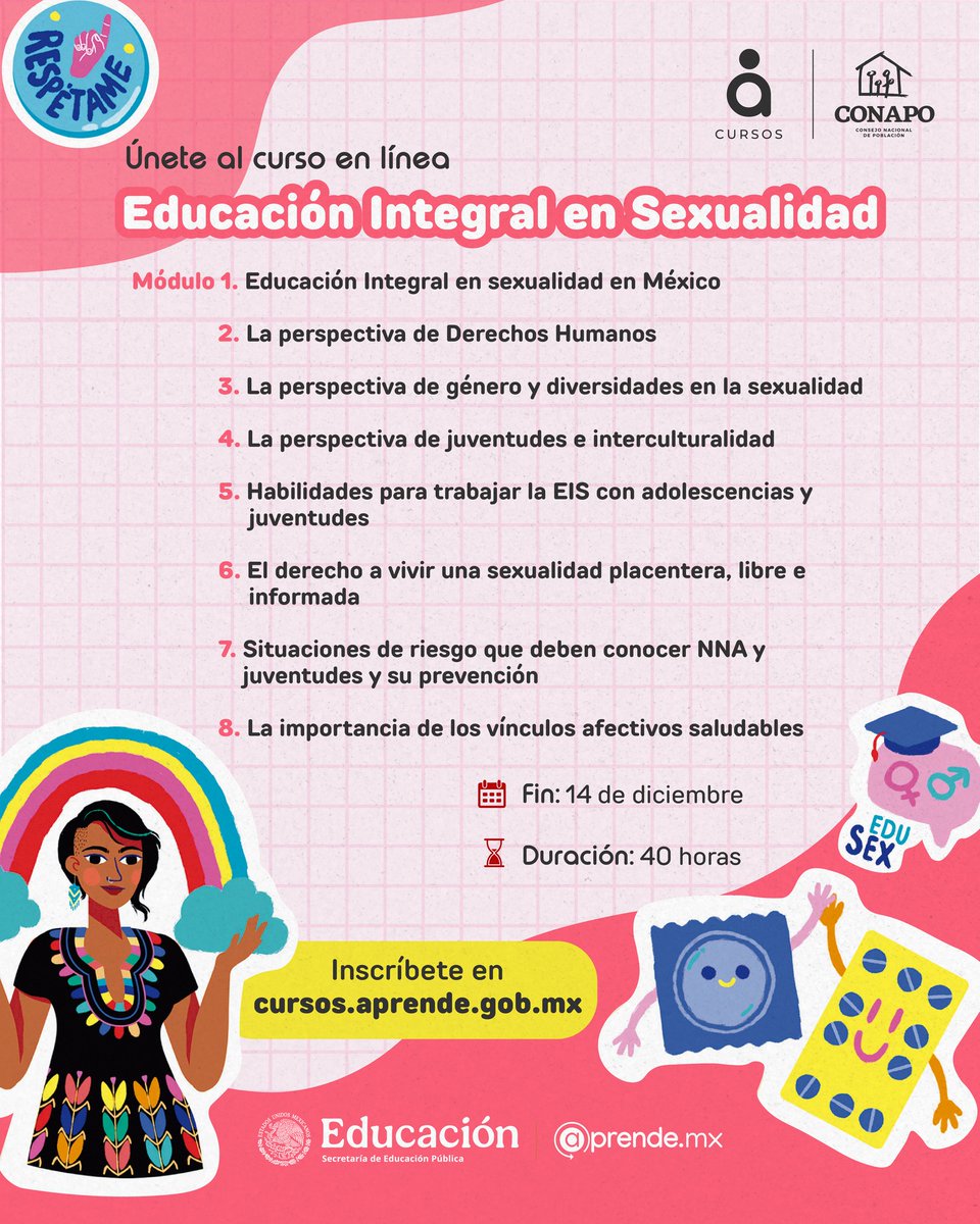 CoespoCampeche's tweet image. ✍ Inscríbete #gratis en el #CursoEnLínea «Educación Integral en Sexualidad» y aprende sobre las habilidades de la #EIS que contribuyen a fortalecer la responsabilidad personal, comunitaria y ciudadana.

👉 Regístrate: amx.la/CursoEducacion…

#GEPEA #ENAPEA