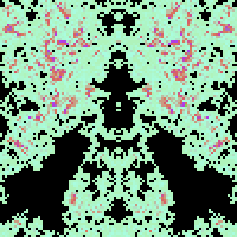 PatternRandom's tweet image. Low-res mirrored palettewalk
iterations=11742,levels=21,seed=497764846,cols=6,c1=aff3bb,c2=a8fde1,c3=dd6850,c4=ae33f8,c5=8cd154,c6=28e68a