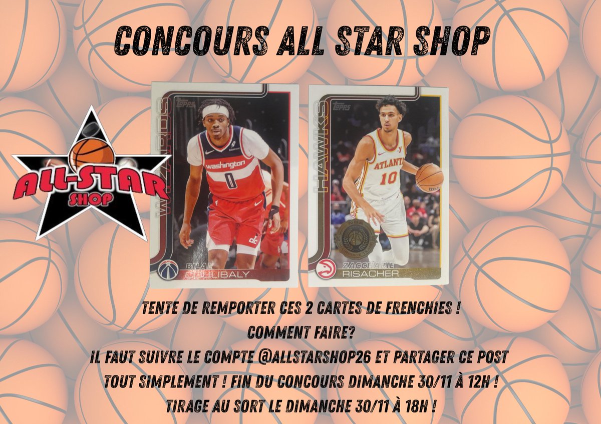 allstarshop26's tweet image. Jeu concours qui court de ce lundi au dimanche !
Tente de remporter ces 2 cartes de frenchies !
Comment faire?
Il faut suivre le compte @allstarshop26 et partager ce post tout simplement ! Fin du concours dimanche 30/11 à 12h !
Tirage au sort le dimanche 30/11 à 18h !
