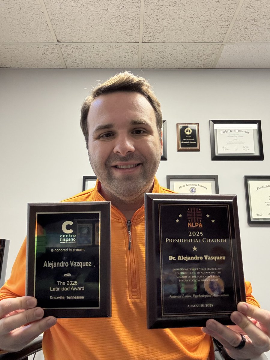 Big thanks to Centro Hispano de East Tennessee for the Latinidad Award that <a href="/CMNavarroFlores/">Cynthia M. Navarro Flores, PhD (she/her/hers/ella)</a>, Lucybel Mendez, and I received for our community work. Also grateful to the National Latinx Psychological Association for a presidential citation for co-chairing this year’s conference.