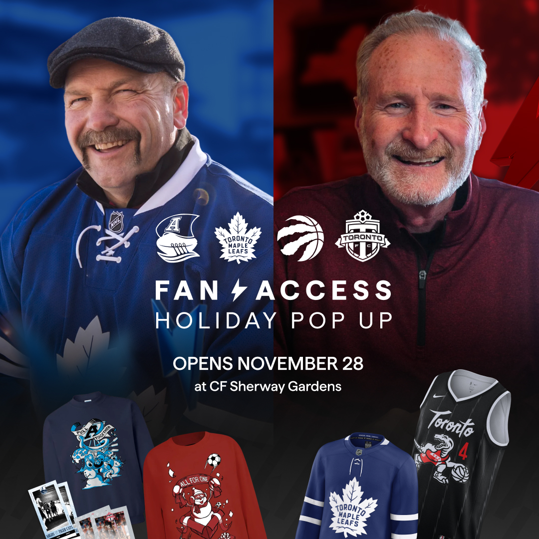 ShopRSApparel's tweet photo. Get ready for the ultimate Toronto sports fan shopping experience — the Fan Access Holiday Pop-Up arrives at CF Sherway Gardens just in time for the holidays. 

Shop exclusive team gear, game tickets, Scotiabank Arena tours, and see players and alumni. 

Open Nov 28–Dec 31. https://t.co/mAFXPdOZUP