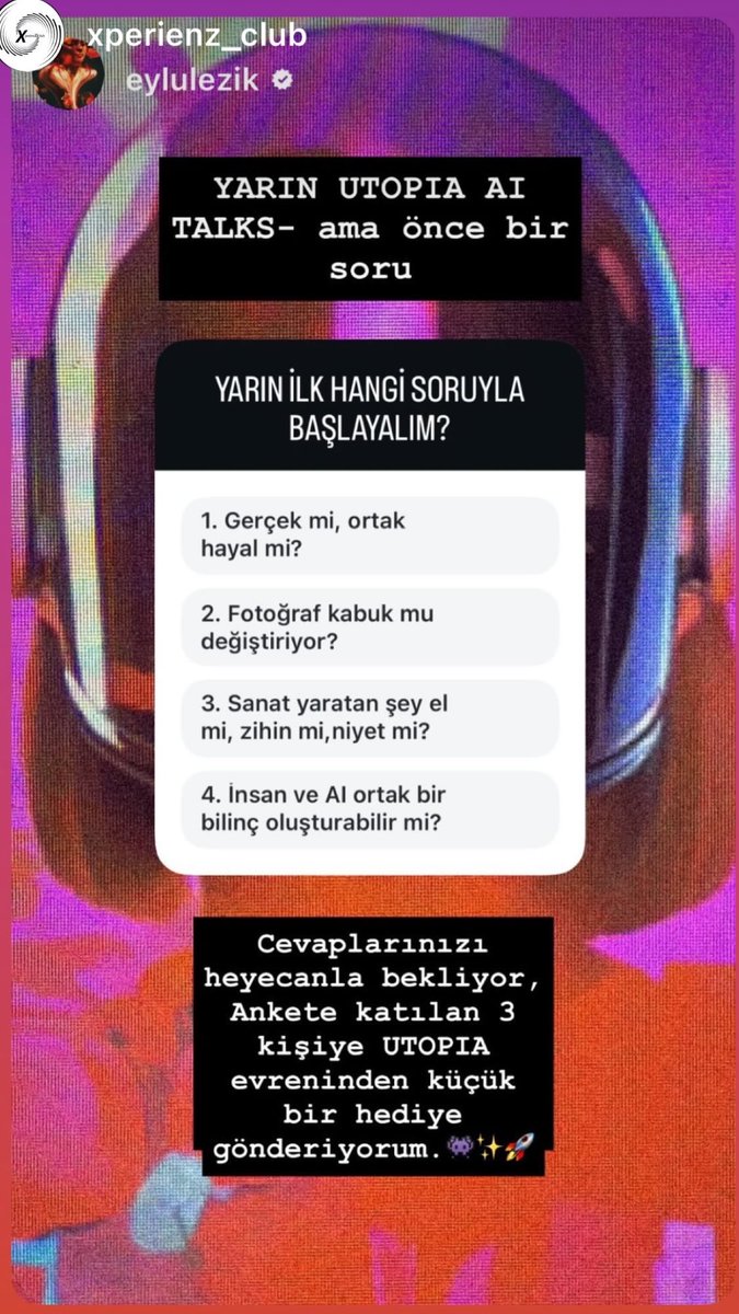 xperienzclub's tweet image. #hediyeli İlk hangi soruyla başlayalım?

#aitalks #utopia #xperienz.club #ai