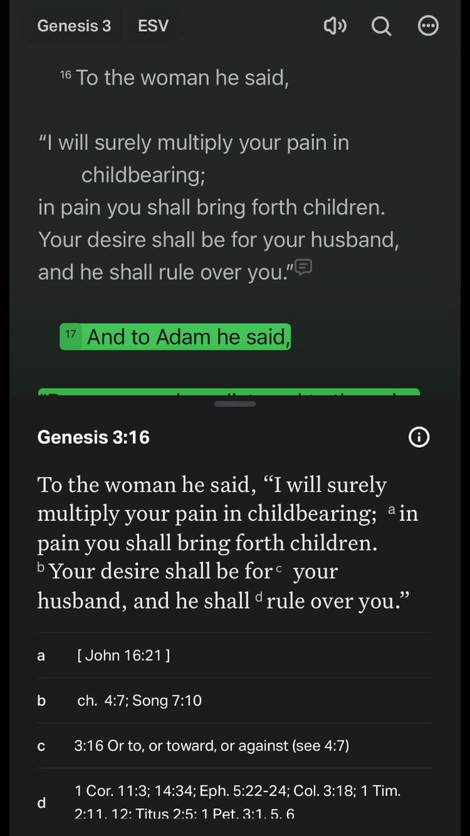 WendyAlsup's tweet image. The ESV has fully updated Gen. 3:16. This is good!!! 😍