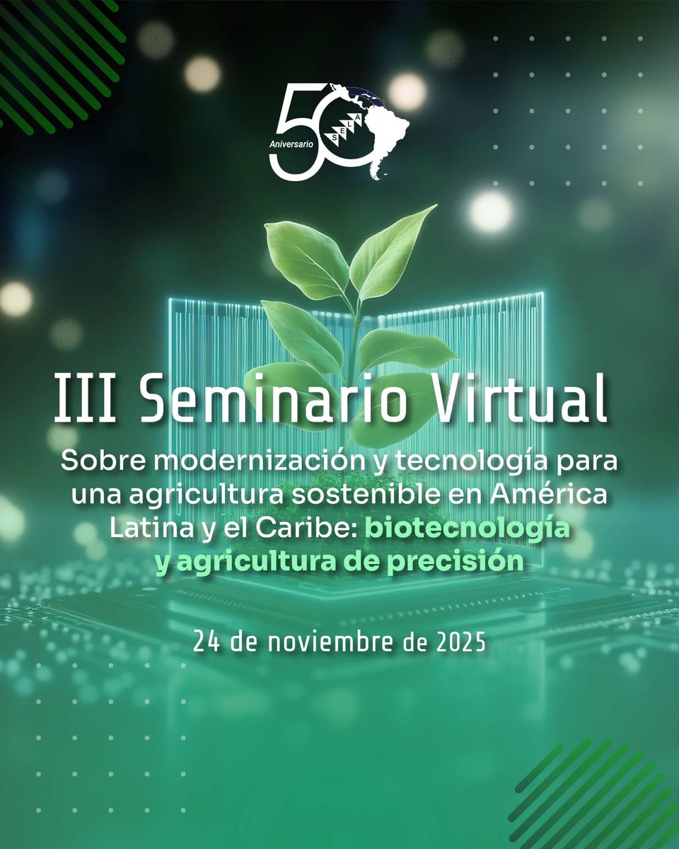 SELAInforma's tweet image. 🔴 #EnVIVO | ¡Conéctate! ✅

🌎 El #SELA, junto a @FAOAmericas, dan inicio al III Seminario Virtual: “Modernización y tecnología para una agricultura sostenible en América Latina y el Caribe: biotecnología y agricultura de precisión” 🌿

📌 Únete a la transmisión 🔽…