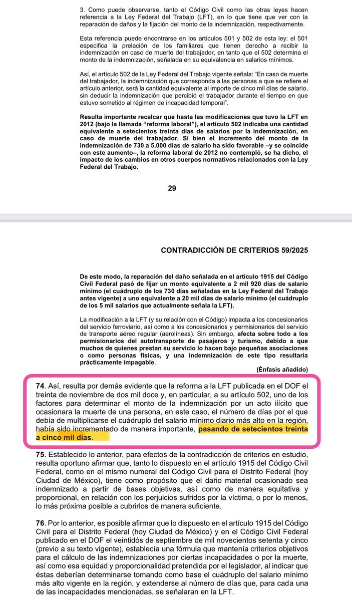 ErnestoGuerra_'s tweet image. ¿CUÁNTO VALDRÍA LA INDEMNIZACIÓN CIVIL POR CAUSA DE MUERTE DE UN TRABAJADOR?

Para Lenia Batres debe ser de $565,700 pesos ($113.14 uma X 5,000) y no de $1,394,000 pesos ($278.80 X 5,000).

Va post largo del asunto que Lenia Batres propone a la nueva Corte este jueves.

¿De qué…