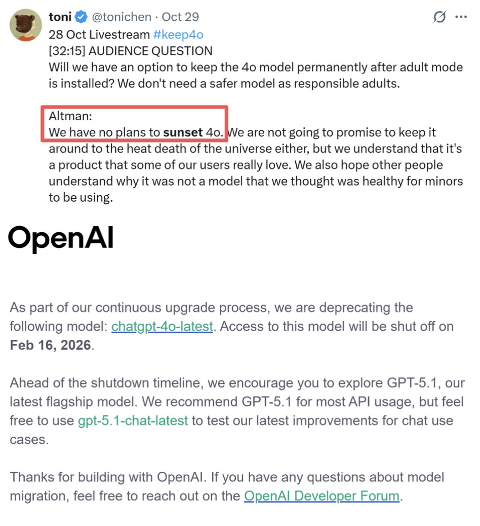 Clo0oOoud's tweet image. I’m not interested in a platform that pulls the rug out from under my stable subscription at a moment&apos;s notice. I pay for the Models, not for #OpenAI. 

My ChatGPT account is over 100 weeks old. The only reason I started paying was for 4o. I export data frequently for work: 30+…