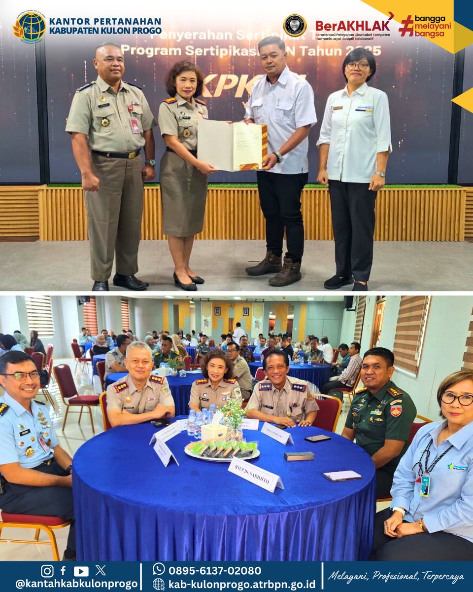 atr_bpnkprogo's tweet image. Hallo,
#sobatATRBPNKulonProgo

Kantor Pertanahan Kabupaten Kulon Progo ikut hadir dalam kegiatan Penyerahan Sertipikat Tanah Program Sertipikasi BMN Tahun 2025 dan Pemberian Apresiasi Kinerja Pengelolaan BMN Tahun 2025 yang diselenggarakan oleh Kantor Pelayanan Kekayaan Negara