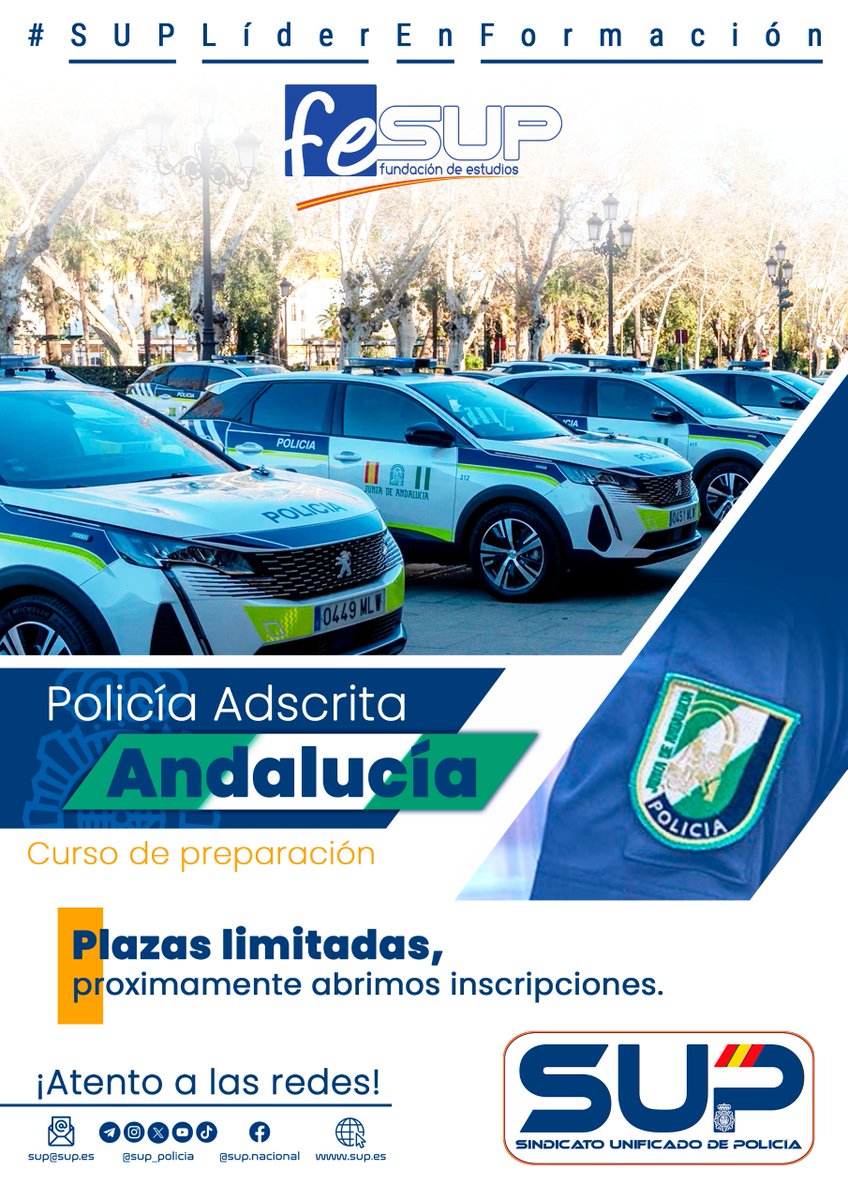 sup_formacion's tweet image. 🚨🚨Publicada convocatoria de vacantes
en la U.A. Andalucía 🚨🚨
Escalas Ejecutiva, Subinspección y Básica
Solicitudes en 15 días hábiles
#SUPLíderEnFormación
En breve curso online de preparación de las pruebas
¡Prepárate con los mejores! @fesup_org