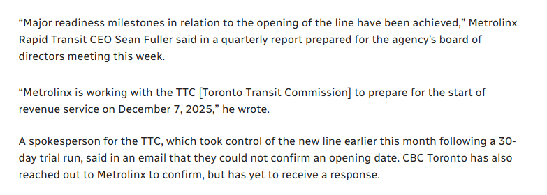 Cartoonish levels of hostility to the public here from Metrolinx. You literally published the meeting agenda stating the opening date! Just confirm the fact! cbc.ca/news/canada/to…