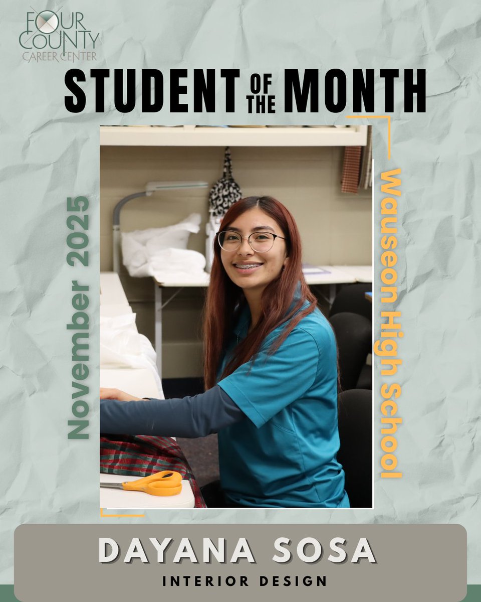 Congrats to Dayana Sosa, WHS senior, on being recognized as Student of the Month at Four County Career Center! #WauseonPride