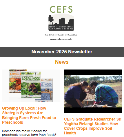 infoCEFS's tweet image. Check out our latest newsletter for important updates, events, and opportunities from CEFS: conta.cc/4r8FrCd

If you'd like to join our general mailing list to receive news and announcements in your email inbox, please visit: cefs.ncsu.edu/get-involved/l…