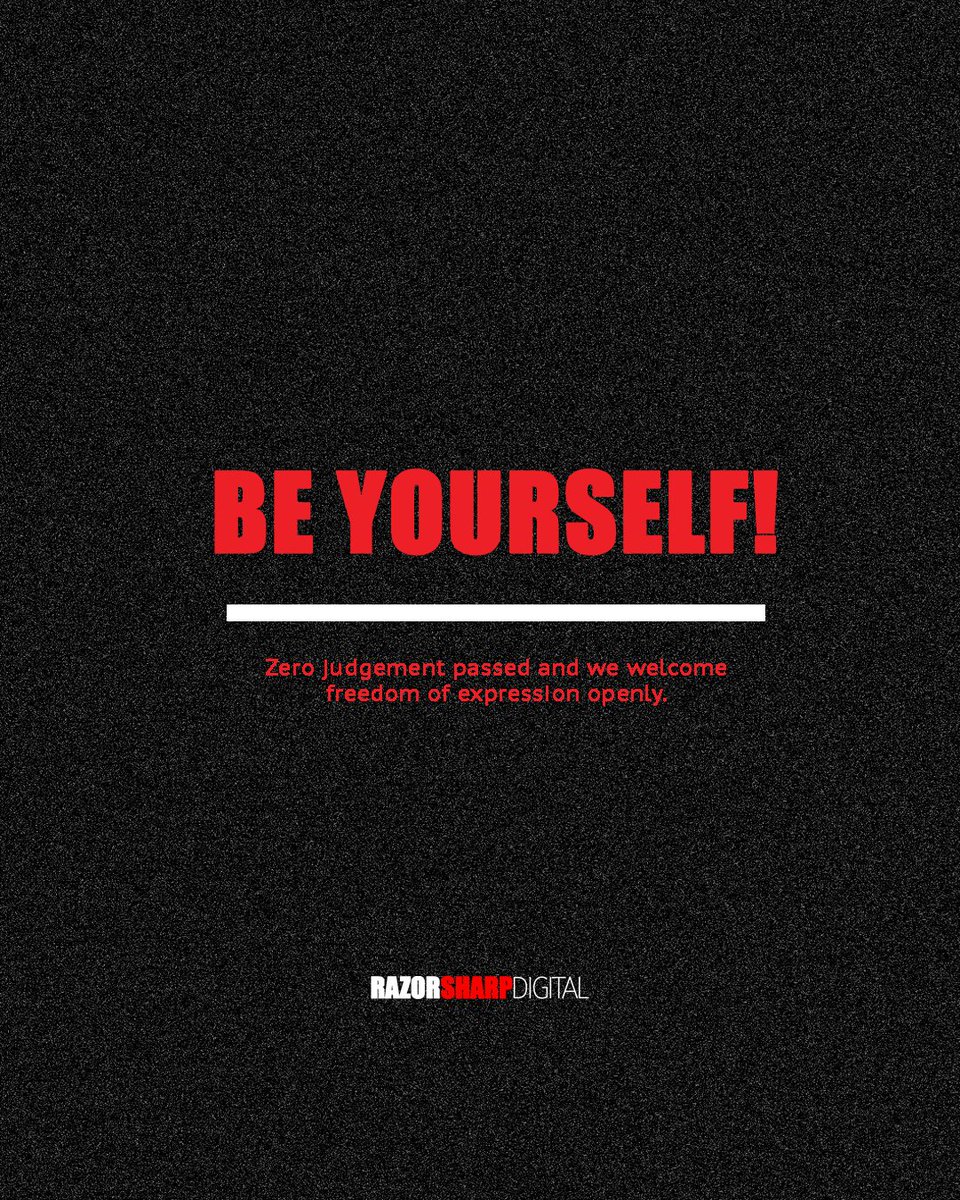 RazorSharpDigit's tweet image. Be yourself — always. No filters. No judgment. Just originality.

At Razor Sharp Digital, authenticity fuels creativity, sparks connection &amp;amp; cuts through the noise. 

Loud. Proud. Unapologetic. #BeYourself #AuthenticityMatters