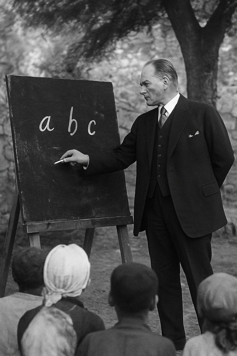 Atatürk, 1928 Harf İnkılâbı ve sonrasında düzenlenen okuryazarlık seferberliği sırasında bizzat kara tahta başına geçip yeni Latin harflerini halka öğretmiş; akademik çalışmalarda yer almıştır Bu davranış, ona Başöğretmen unvanının verilmesinin somut sebeplerinden biridir.