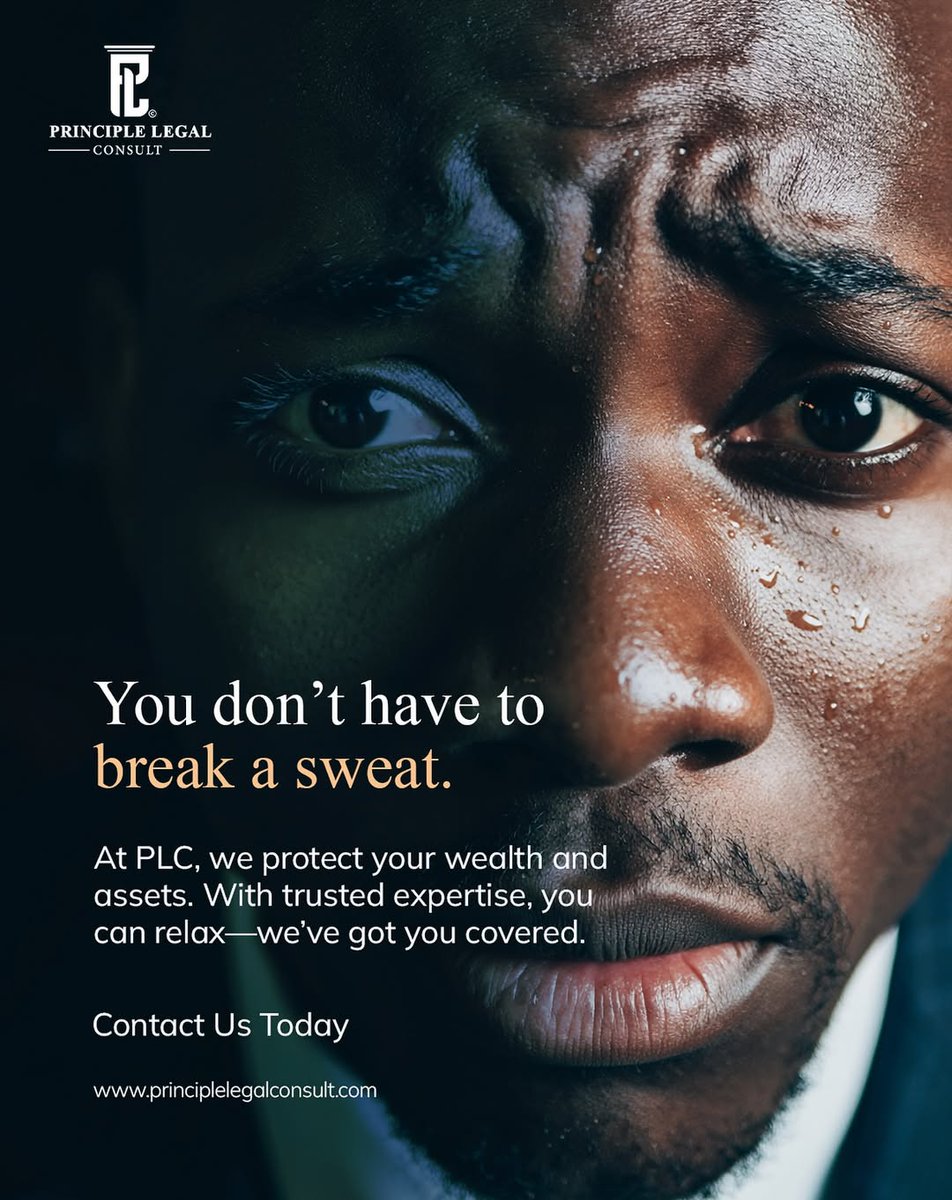 plconsult_'s tweet image. Sweat belongs in the gym, not your finances.
Let PLC take care of your legal worries and protect you on all sides.

Book a consultation session with us Now.
principlelegalconsult.com

#LegalSupport #WealthSecurity #PLCConsults #SmartChoices #AbujaLaw #FinancialFreedom #TrustPLC