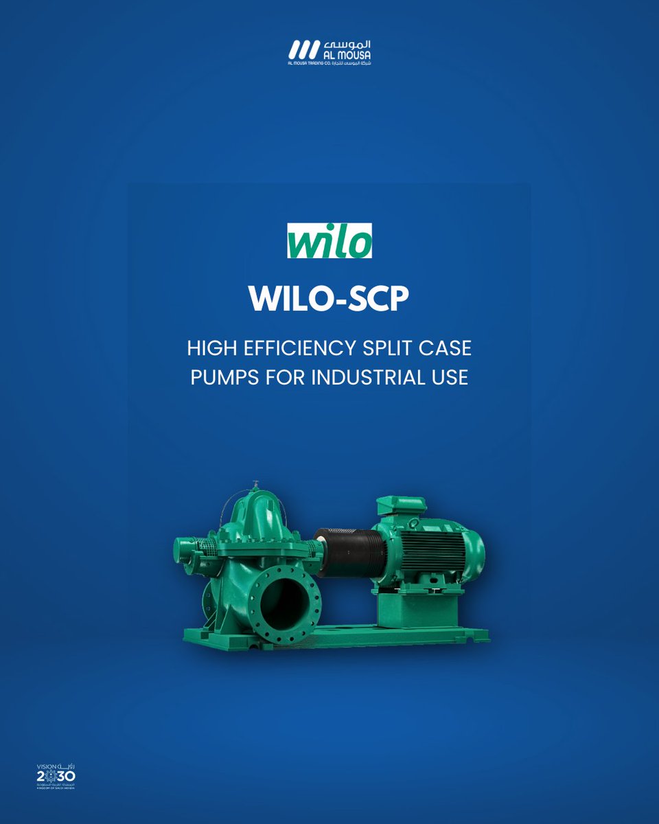 almousa_trading's tweet image. The Wilo-SCP delivers reliable, high-performance pumping for demanding industrial operations.
With a horizontal split casing, double-suction impeller, and optimized hydraulics, it delivers stable, low-vibration flow rates up to 17,000 m³/h.
#almousa_trading #Wilo #WaterSolutions