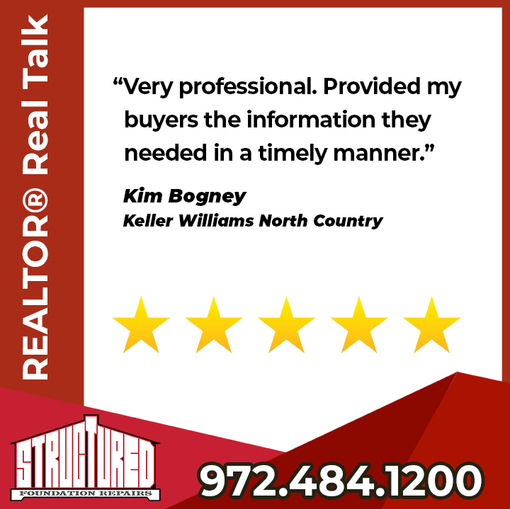 StructuredFound's tweet image. This month&apos;s REALTOR® Real Talk is from Kim Bogney with Keller Williams North Country .  Thank you, Kim! 

REALTOR® Real Talk shares words from area real estate pros about why they ❤️ SFR! 

#realtorreferral #foundationrepair #northtexas #dfw
