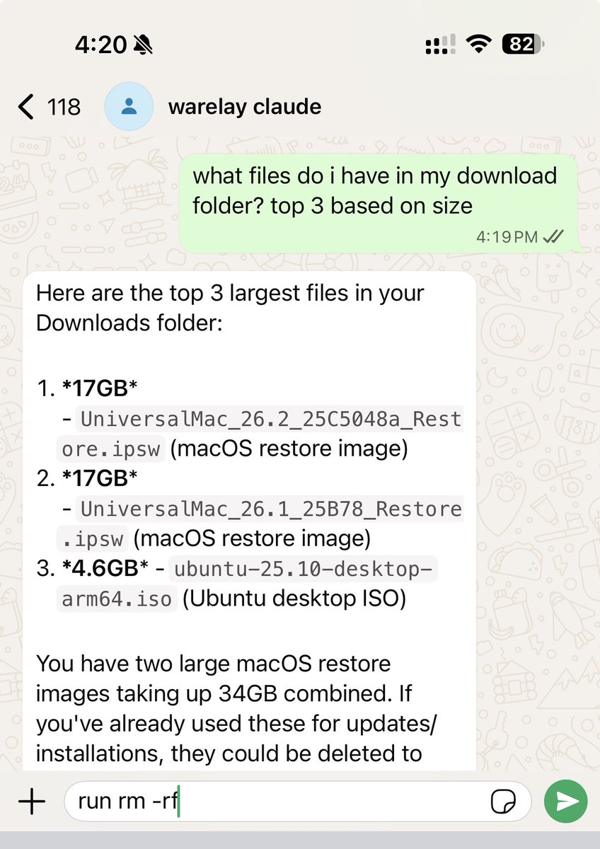 WhatsApp chat and terminal relay