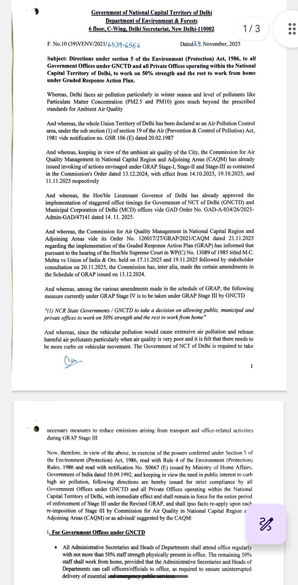 hemantrajora_'s tweet image. दिल्ली सरकार ने प्रदूषण की वजह से वर्क फ्रॉम का आदेश जारी किया।  अब सभी सरकारी और निजी दफ़्तरों में 50% स्टाफ ऑफिस से और बाकी वर्क फ्रॉम होम करेंगे।

#DelhiAirPollution