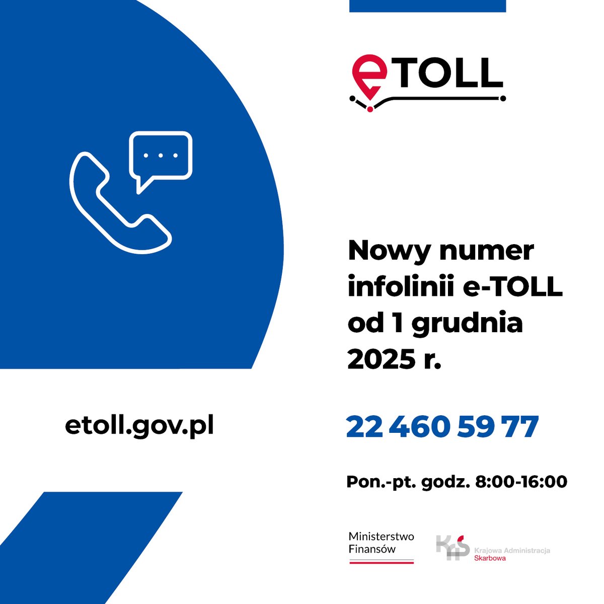 Czasowo zmieni się sposób działania infolinii e-TOLL 👇
Obsługa będzie zapewniona po polsku i po angielsku.
Przez całą dobę użytkownicy mogą korzystać ze strony systemu oraz wsparcia pracowników Miejsc Obsługi Klienta.
🔗 gov.pl/web/kas/czasow…