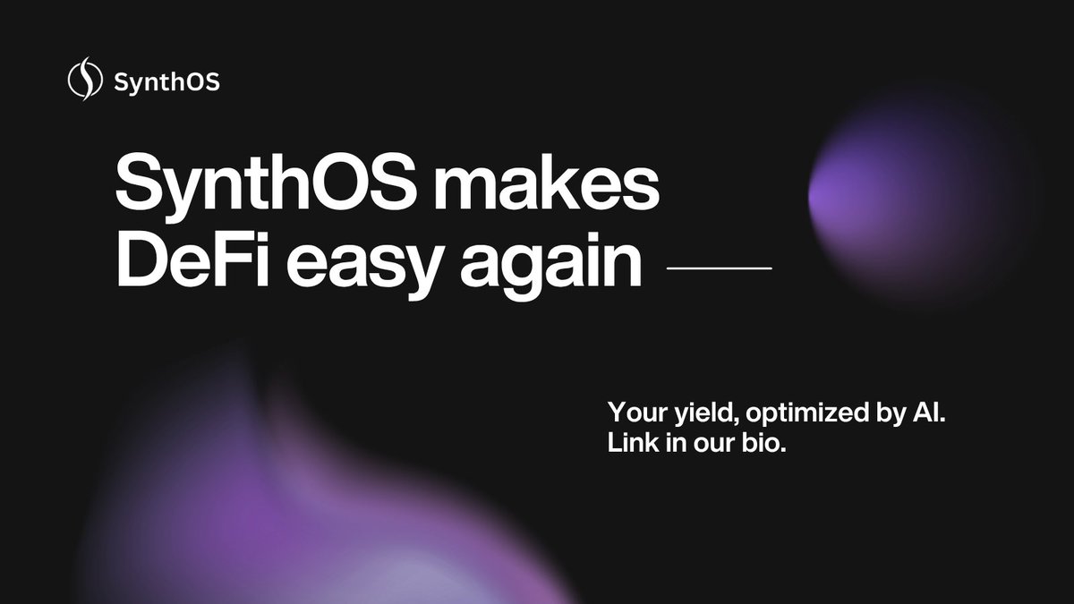SynthOS__'s tweet image. earning yield used to be easy

then everything got messy

hundreds of protocols, confusing charts, and risky moves

SynthOS brings the ease back.
&amp;gt; stake, wait, earn
&amp;gt; no switching pools every week
&amp;gt; no doubt picking the right one

let AI optimizes your yield

go check it out,…