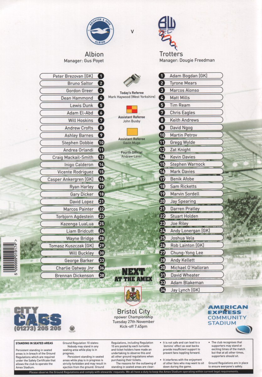 On this day 2012, Bruno scores for #BHAFC as we draw 1-1 with #bwfc at The Amex in the Championship, watched by 26,455. The result means we drop 1 place to 8th in the table. seagullsprogrammes.co.uk