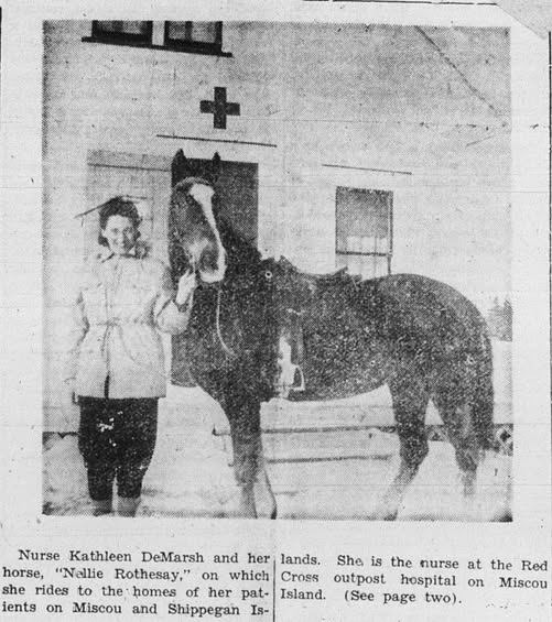 CREDIT: Souvenirs de la Péninsule acadienne - Rene Doucet
Nurse Kathleen DeMarsh on Miscou Island, 1947! From the Gloucester Northern Light to Bathurst.