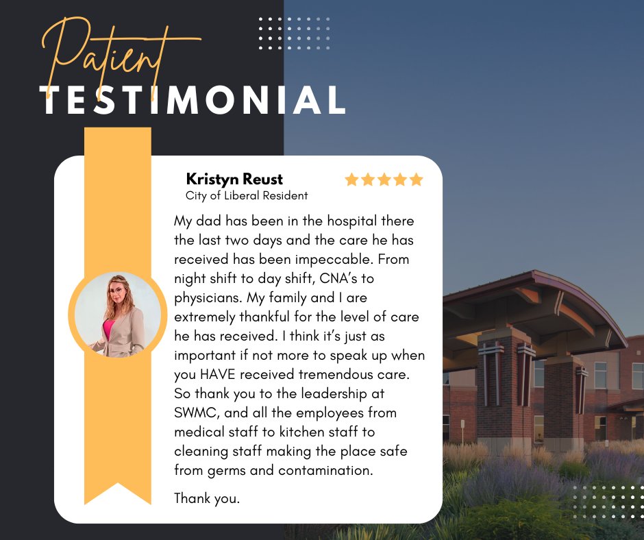 SWMCMedCenter's tweet photo. ✨ Patient Testimonial Spotlight ✨

We love hearing feedback from the community! Testimonials like this inspire us to continue delivering compassionate, high-quality care each day.

Thank you for trusting Southwest Medical Center with your health. 💙 https://t.co/EYZfCnbpCQ