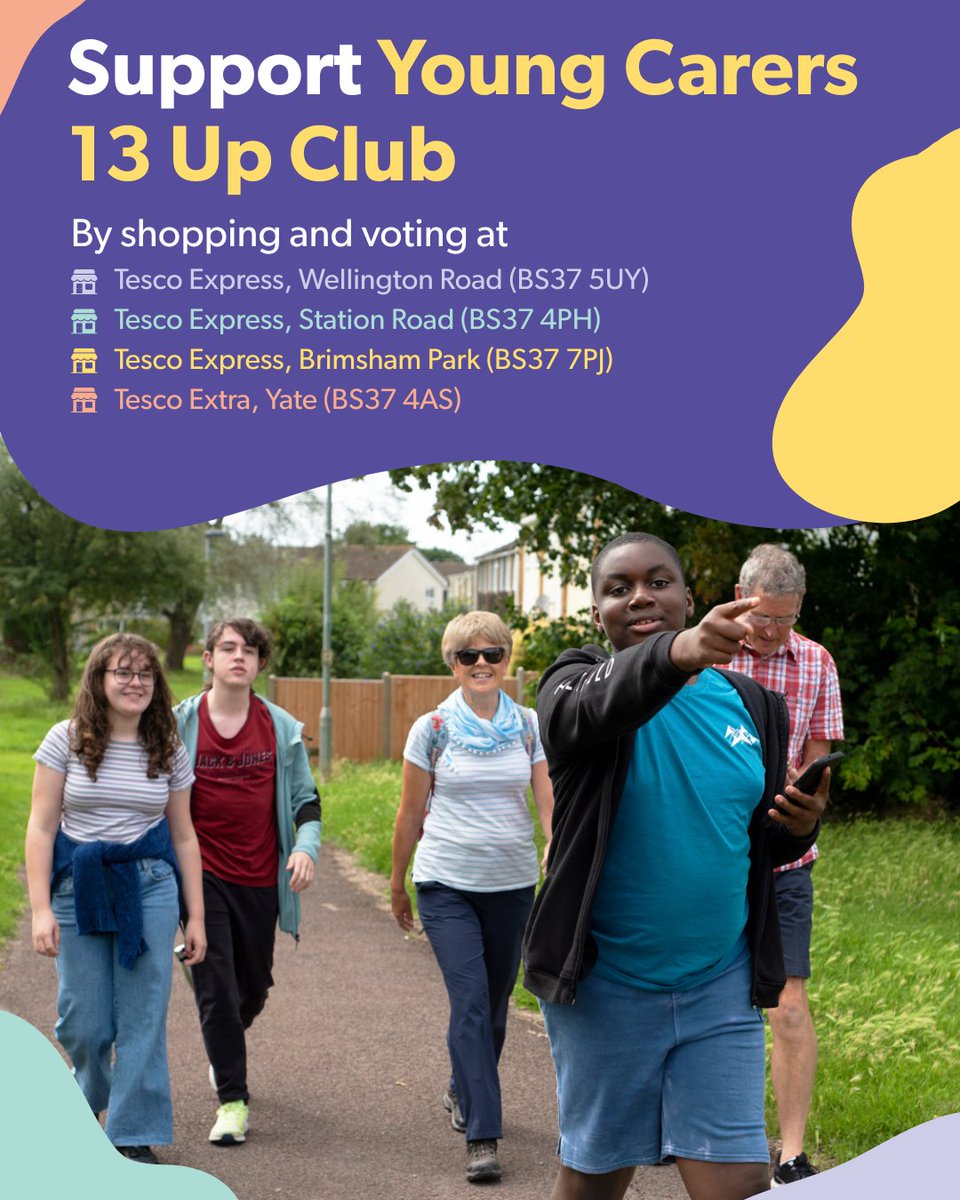 There’s still time to help Young Carers win Tesco's grant by voting in local stores 🗳

We’re grateful to have been shortlisted for this Stronger Starts grant, which could allow us to receive £1500 for our Young Carers 13Up club in Yate.
Thank you for helping us make a difference