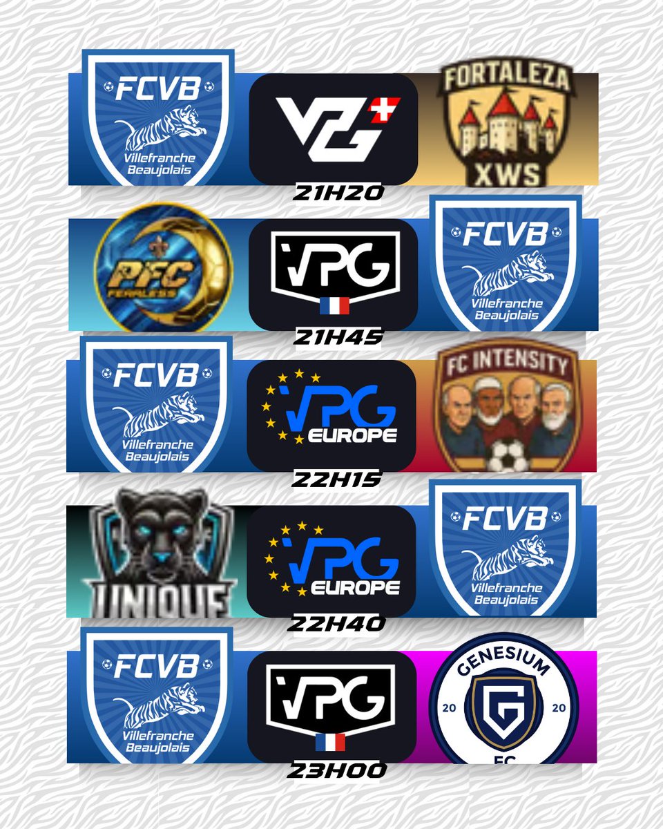 FCVB_eSport_CP's tweet image. Matchs du jour !

🇨🇭🆚 Fortaleza
🇫🇷🆚@Fearless_CP
🇪🇺🆚 FC Intensity
🇪🇺🆚 Unique
🇫🇷🆚@GenesiumFC