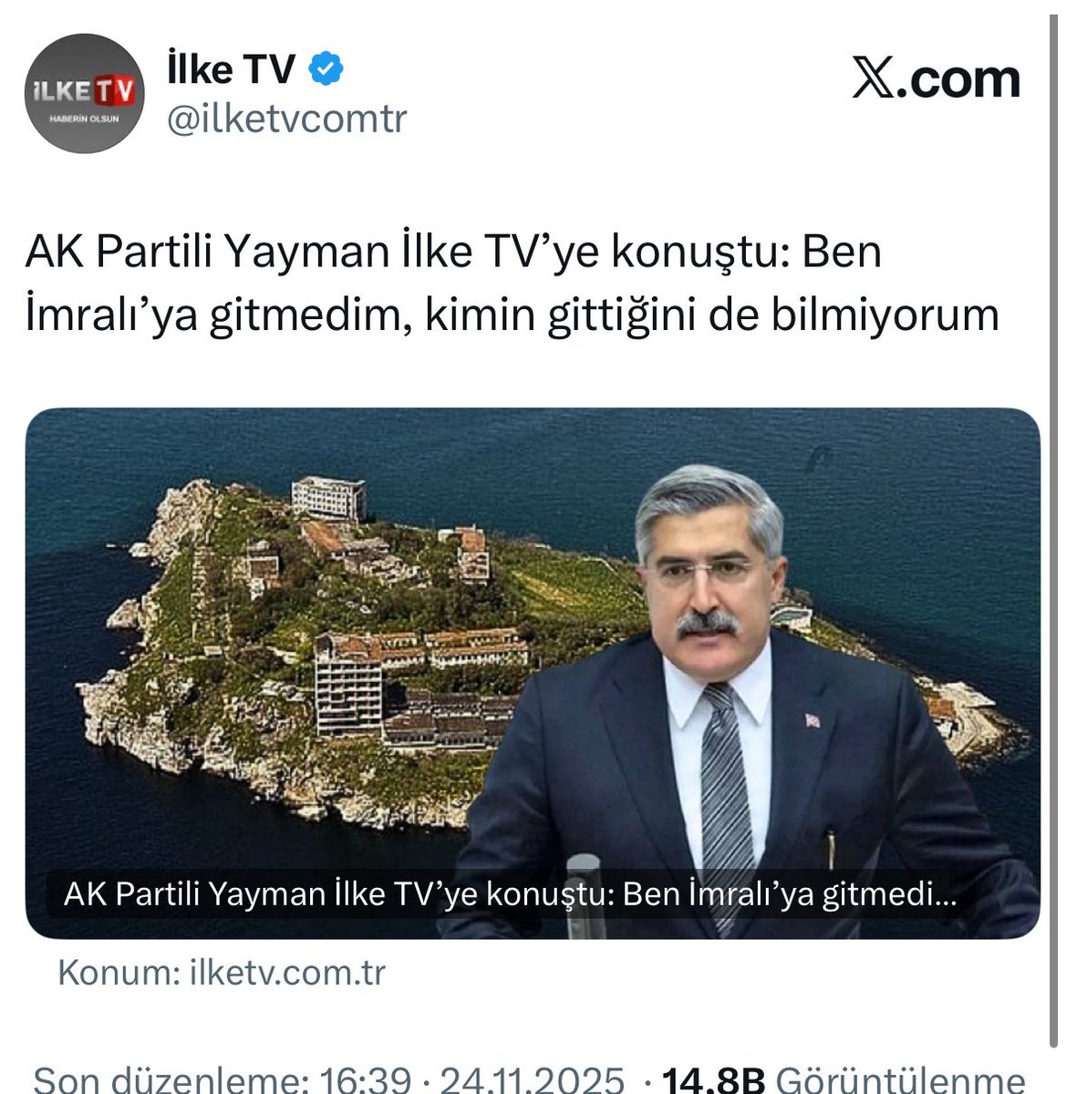 ismailsaymaz's tweet image. İlke TV’ye konuşan AK Parti İmralı heyeti üyesi Hüseyin Yayman, “Ben adaya gitmedim” diyor.
DEM’e yakın Mezopotamya Ajansı heyetin Öcalan’la görüşüp döndüğünü iddia ediyor.