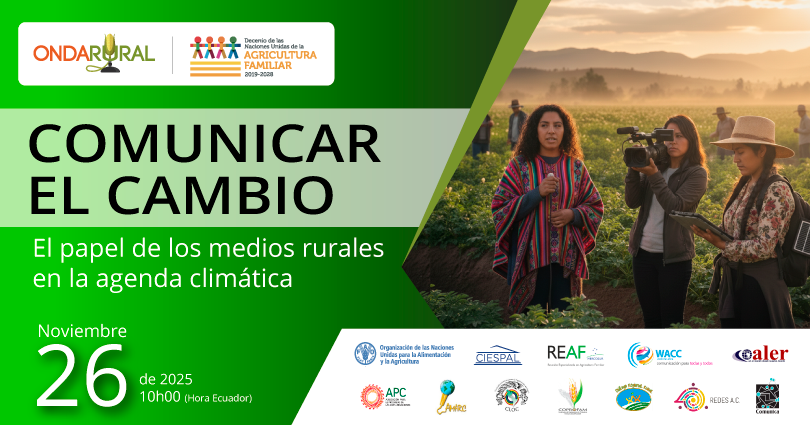AGÉNDALO📌

🔴 Webinar: Comunicar el cambio; el papel de los medios rurales en la agenda climática🌱🌎.

🗓 26 de noviembre de 2025 – 10:00 a.m. (Ecuador🇪🇨)

Organizado por <a href="/ondarural/">Onda Rural</a>, en coordinación con CIESPAL, #FAO y el Comité Impulsor.
Más info👉 ondarural.org/node/4099