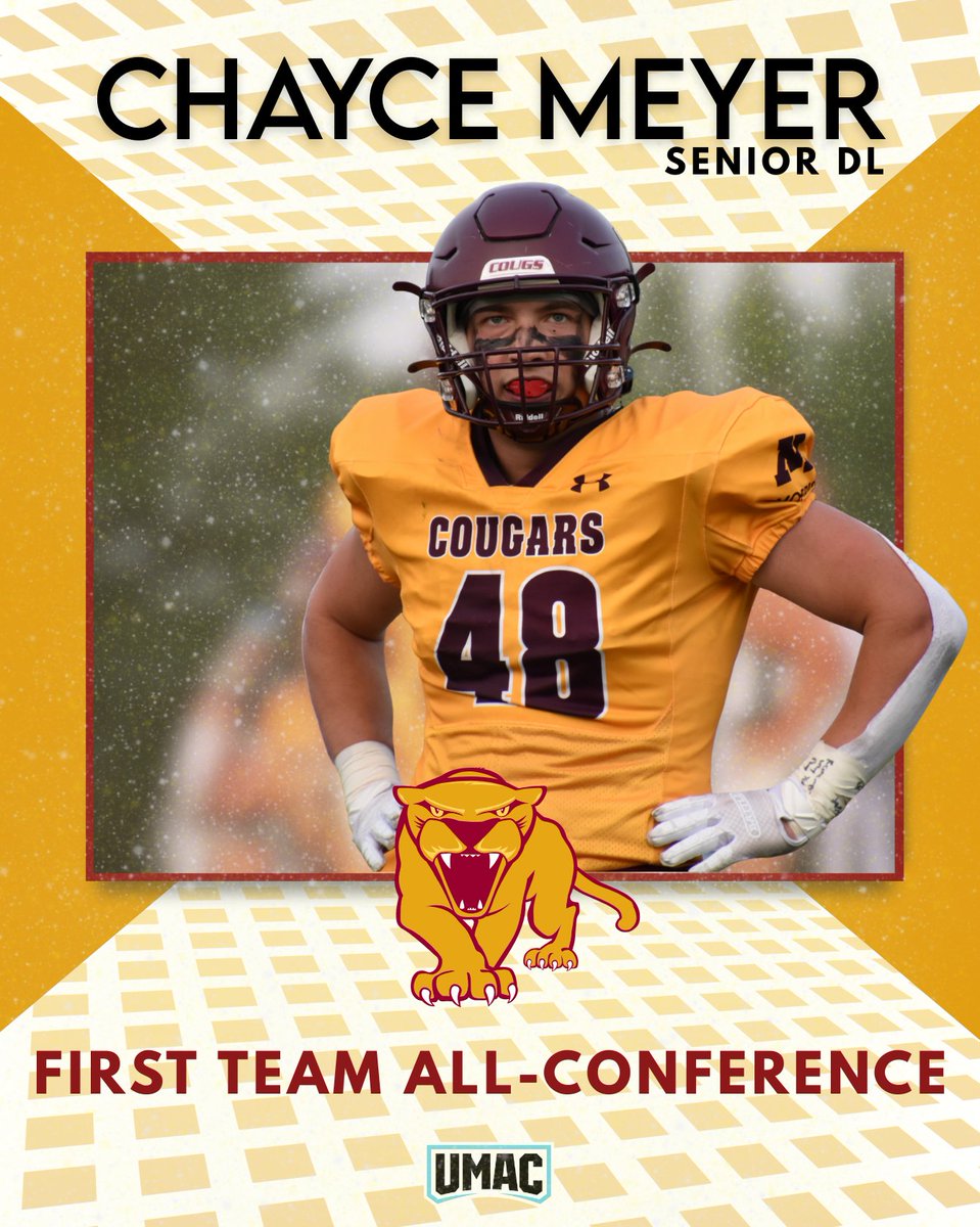 2026 All Conference (Thread)

Chayce Meyer (Osakis, MN) earns his third First Team All-Conference honor after breaking the Cougar single-season sack record with 11.5! 

#TEAM #RollCougs🐾