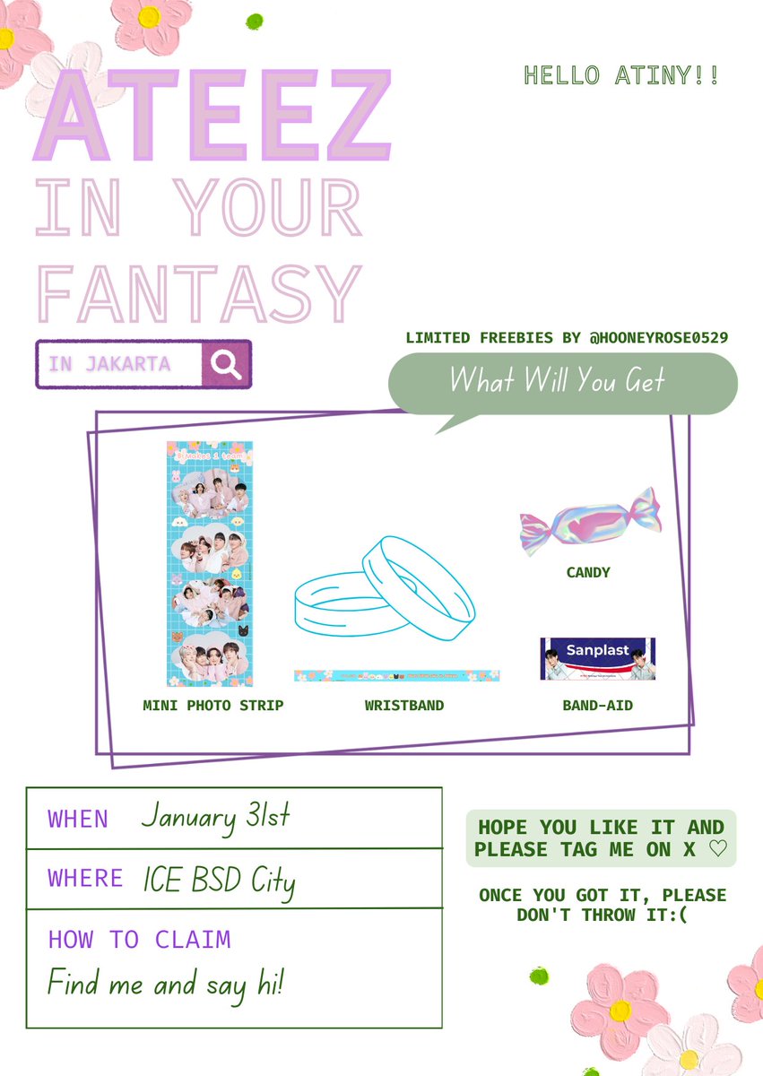 🌸ATEEZ 2026 WORLD TOUR [IN YOUR FANTASY] IN JAKARTA🌸

Freebies by <a href="/HooneyRose0529/">Lan☆•°</a> 

🌱Detail on pict
🌱First come first get
🌱Limited qty
🌱Preview will be announced

Pease adopt it kindly, see you tiny's🩷🤍
#ATEEZ #ATEEZinJakarta #InYourFantasy #IYF #ATEEZWORLDTOUR #ATINY