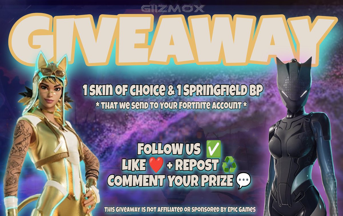 🐈 LYNX GIVEAWAY ALERT 🐈‍⬛ 

🎁 1 skin of choice &amp; 1 Springfield BP
🏆 2x Winners 

To enter: ⬇️
✅ Follow Me &amp; <a href="/LinIsCrazy/">LinIsCrazy</a>
❤️ Like this post 
🔁 Retweet this post 
💬 Comment your prize 

Ends in 48H 👀
GOOD LUCK Everyone 🙏💜

1. For this giveaway, I will use the following