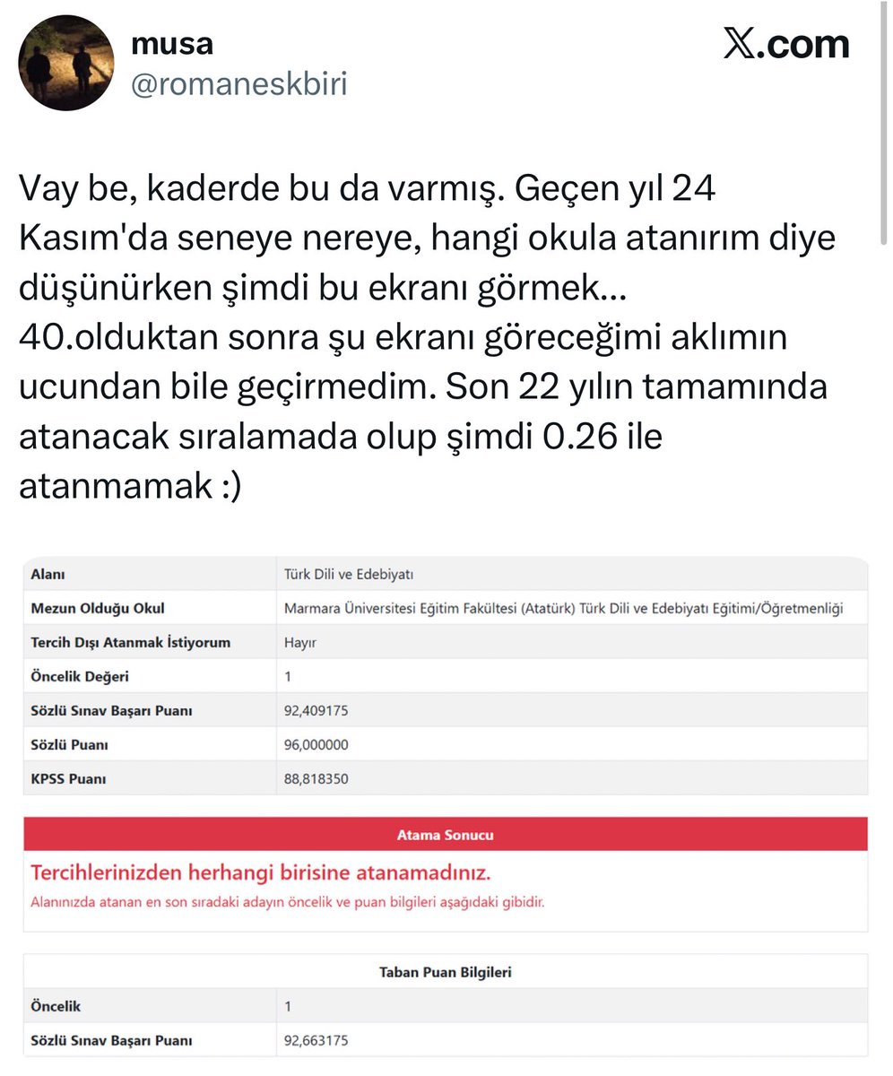 92 puanla ataması yapılmayan Öğretmen!