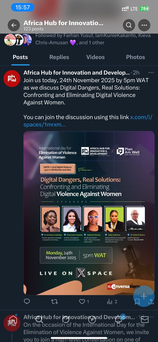 I ll be hosting these brillian women <a href="/CharmainesPosts/">Charmaine Hayden</a> <a href="/is_salsu/">Sally Suleiman</a> <a href="/the_omolewa/">Lewa</a> <a href="/Uberscholar1/">Adekemi Omole</a> on this insightful conversation with <a href="/ahfidng/">Africa Hub for Innovation and Development</a> 

Kindly join in by 5pm via this link 

x.com/i/spaces/1mrxm…