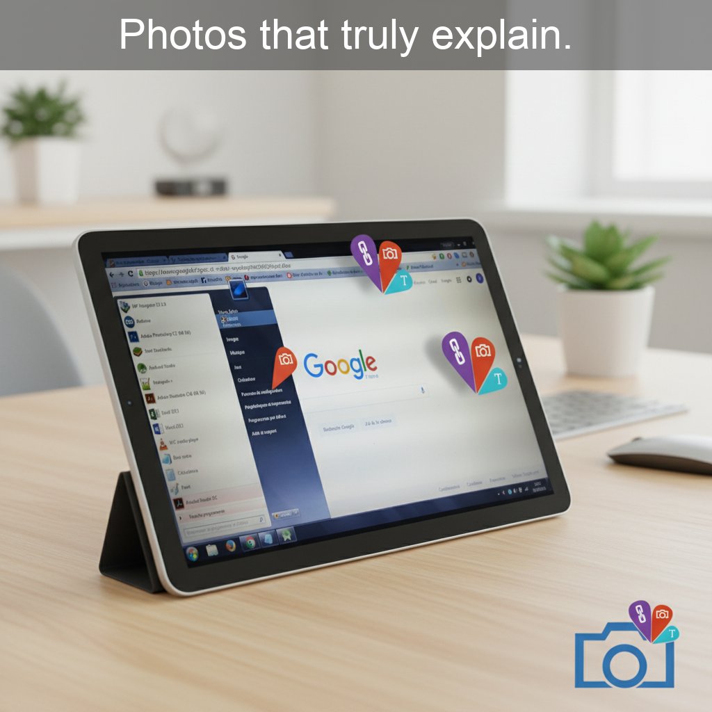 DESCRIPIX's tweet image. Turn a simple Google homepage screenshot into an interactive guide — pin notes, add link pins, and zoom from overview to detail with Descripix. #Descripix #DigitalFactory #TechSolutions