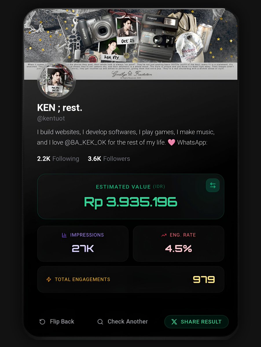 kentuot's tweet image. hii tmeen2 #zonauang ,, bleh gak ak minta tlong help ritiwiitt😘

ni ak bkin tool bwt cek nilai akun twitter kmu brdasarkan engagement &amp;amp; activity wkkkw

analyze.unem.site

klau akunku cuma 3juta anyiing,, akun klian brpaa? coba share donkk 😂 yg pling mahal dpet pulsa 5k