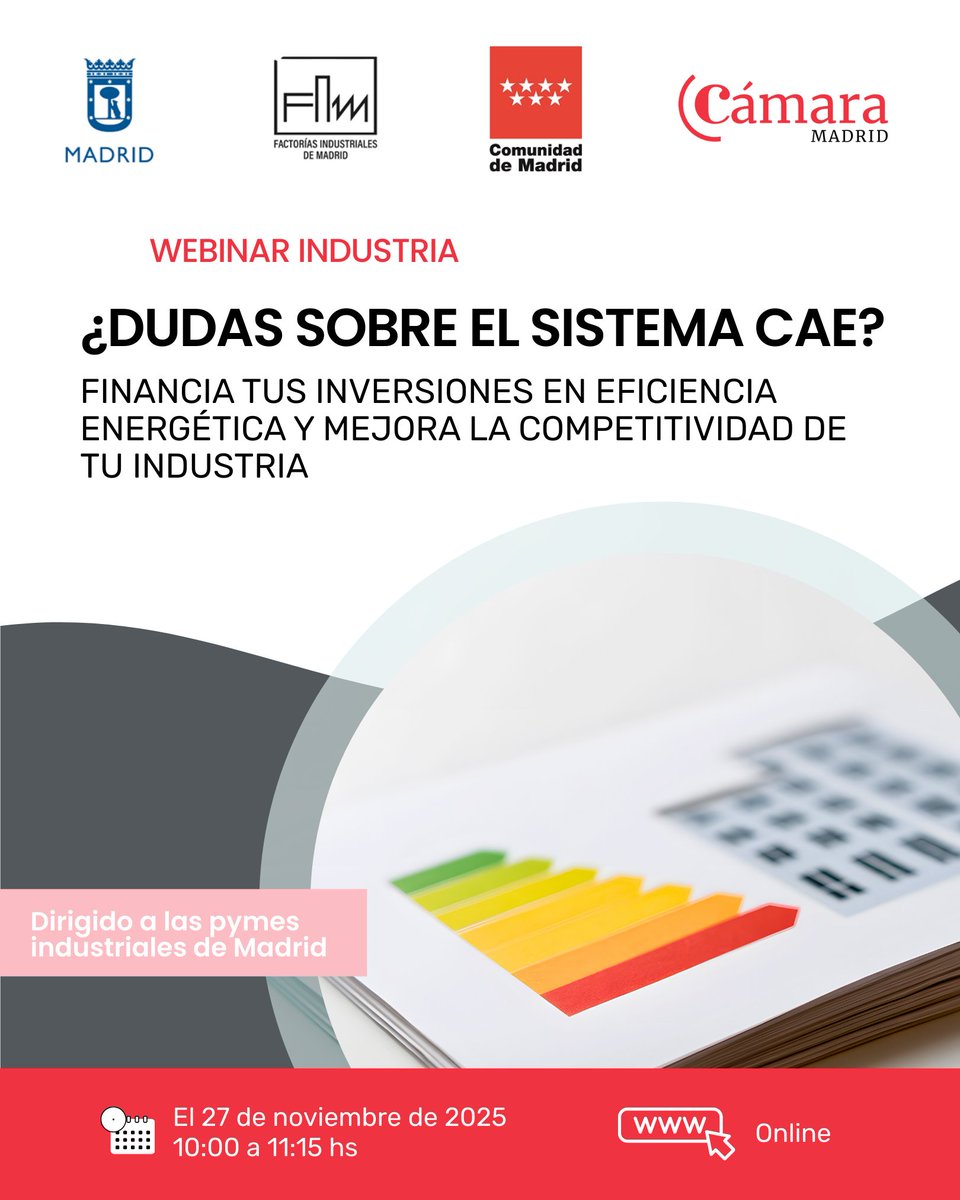 CamaradeMadrid's tweet image. #CámaraMadrid y @Madrid te invitan a asistir a esta sesión online donde analizaremos los principales agentes de sistema y las ventajas que aporta en materia de financiación a las #Pymes.

↪️ Dirigido a pymes industriales de la ciudad de Madrid 
🔗 n9.cl/05v0wr