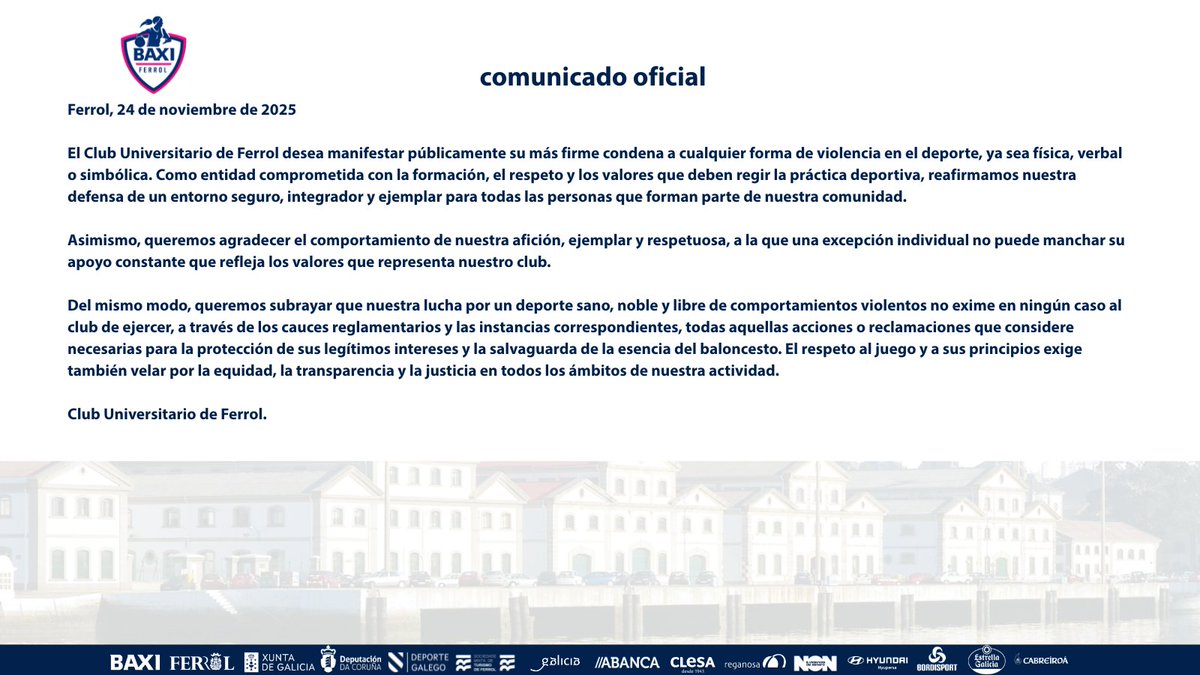 Comunicado oficial Club Universitario de Ferrol