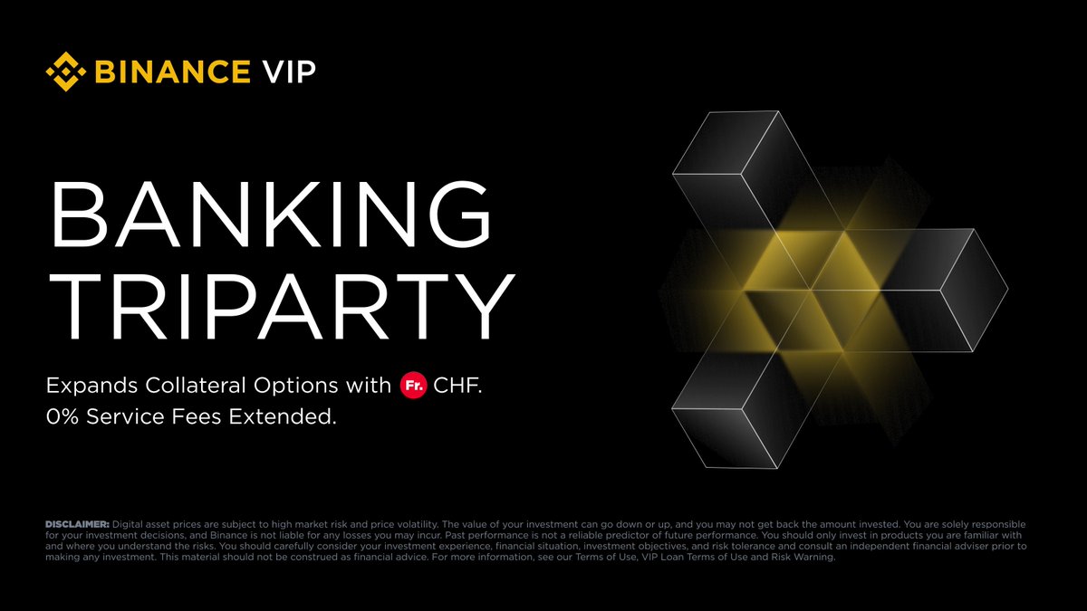 BinanceVIP's tweet photo. #Binance Banking Triparty, our off-exchange settlement solution, now supports the Swiss Franc (CHF) fiat currency as collateral, expanding options for institutions.

To meet growing demand, all Triparty service fees will be waived through Q1 2026.

👉https://t.co/DG0zCsDK1D https://t.co/9RAxSsjwWF